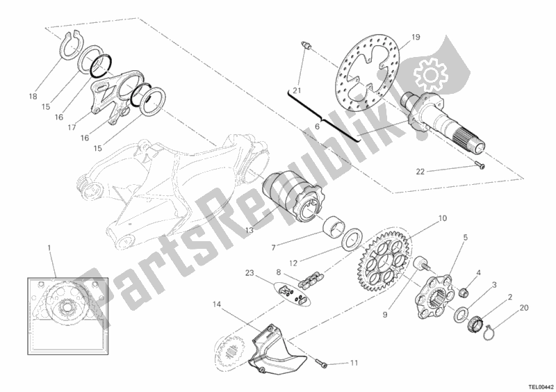 All parts for the Rear Wheel Spindle of the Ducati Superbike 1098 S USA 2007